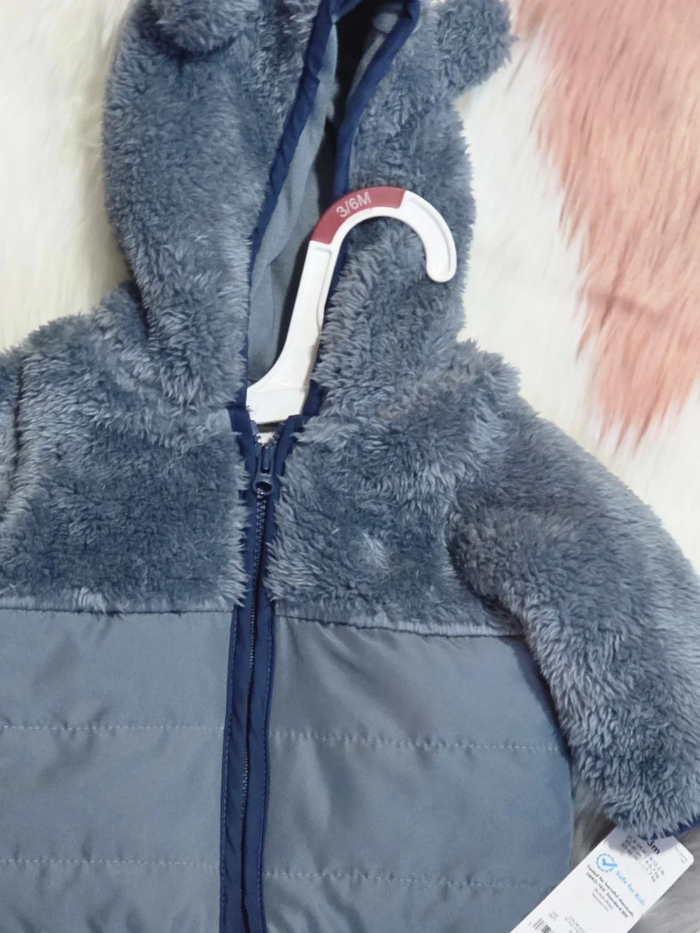 Plush Hooded Baby Jacket - BLUE 3/6 M